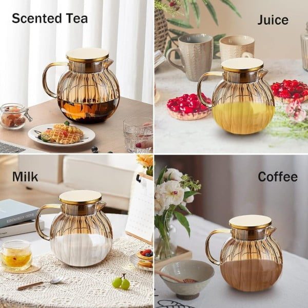 Ceainic, Quasar & Co.®, cu filtru, capac, sticla borosilicata/otel inoxidabil, 1200 ml, amber - imagine 7