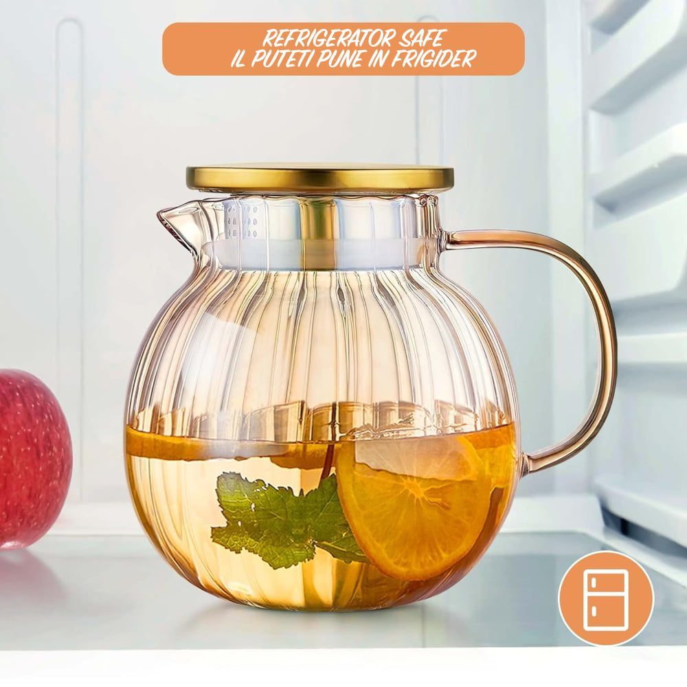 Ceainic, Quasar & Co.®, cu filtru, capac, sticla borosilicata/otel inoxidabil, 1200 ml, amber 8