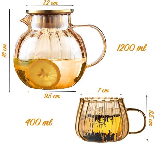 Set ceainic cu 2 cani, Quasar & Co.®, cu filtru, capac, sticla borosilicata/otel inoxidabil, 1200 ml/2x400 ml, amber - imagine 14
