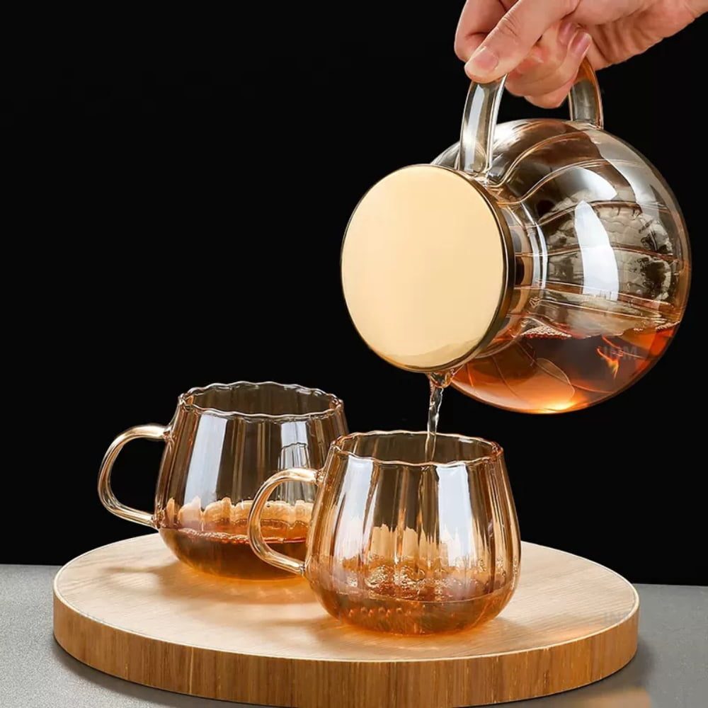 Set ceainic cu 2 cani, Quasar & Co.®, cu filtru, capac, sticla borosilicata/otel inoxidabil, 1200 ml/2×400 ml, amber 4