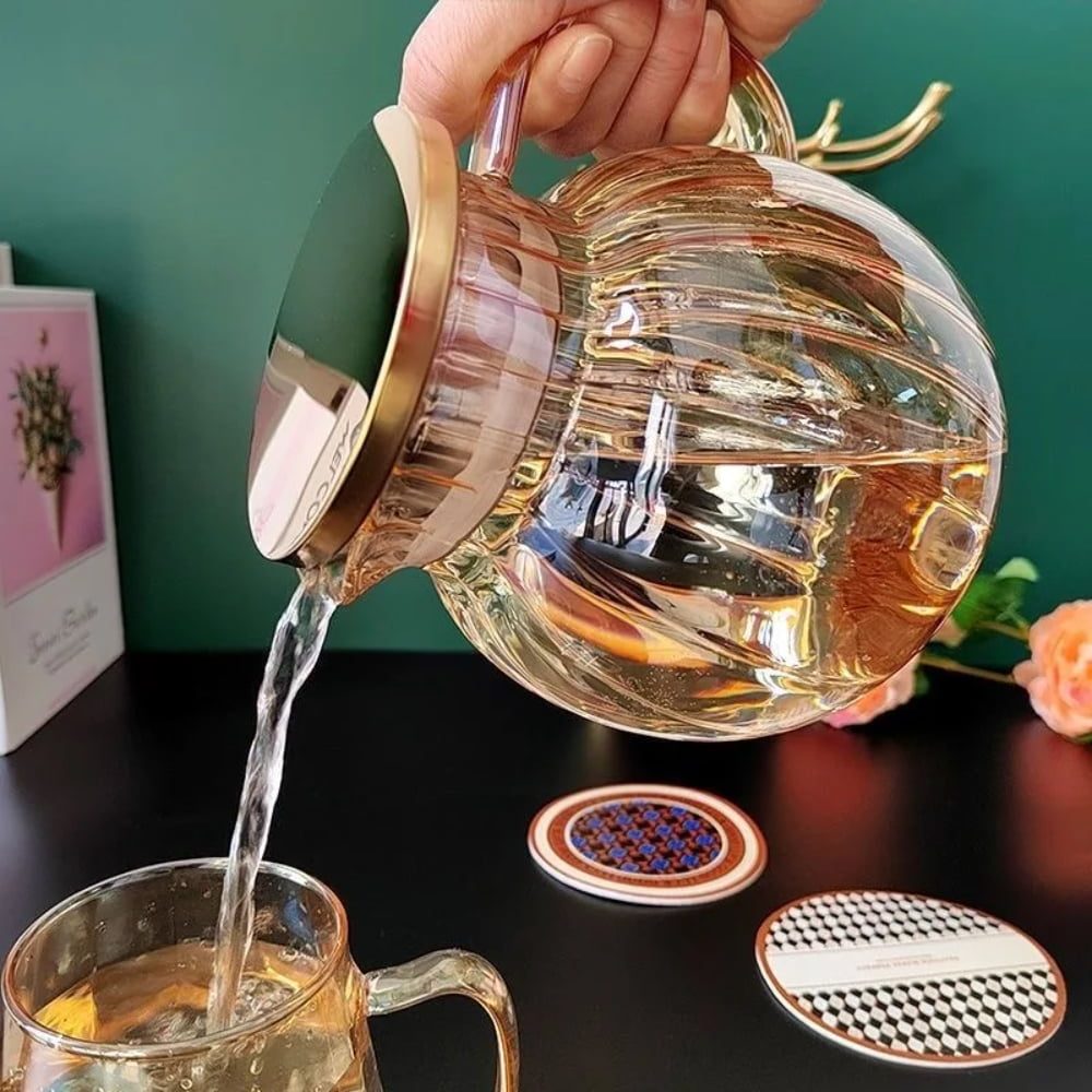 Set ceainic cu 2 cani, Quasar & Co.®, cu filtru, capac, sticla borosilicata/otel inoxidabil, 1200 ml/2×400 ml, amber 6