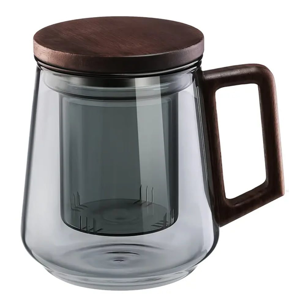 Cana cu infuzor, Quasar & Co.®, recipient pentru ceai/cafea, capac si maner, 500 ml, sticla borosilicata/lemn acacia, gri grafit 2 Cana cu infuzor, Quasar & Co.®, recipient pentru ceai/cafea, capac si maner, 500 ml, sticla borosilicata/lemn acacia, gri grafit 2