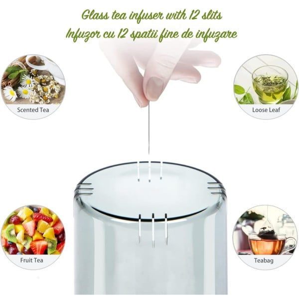 Cana cu infuzor, Quasar & Co.®, recipient pentru ceai/cafea, capac si maner, 500 ml, sticla borosilicata/lemn acacia, gri grafit - imagine 9