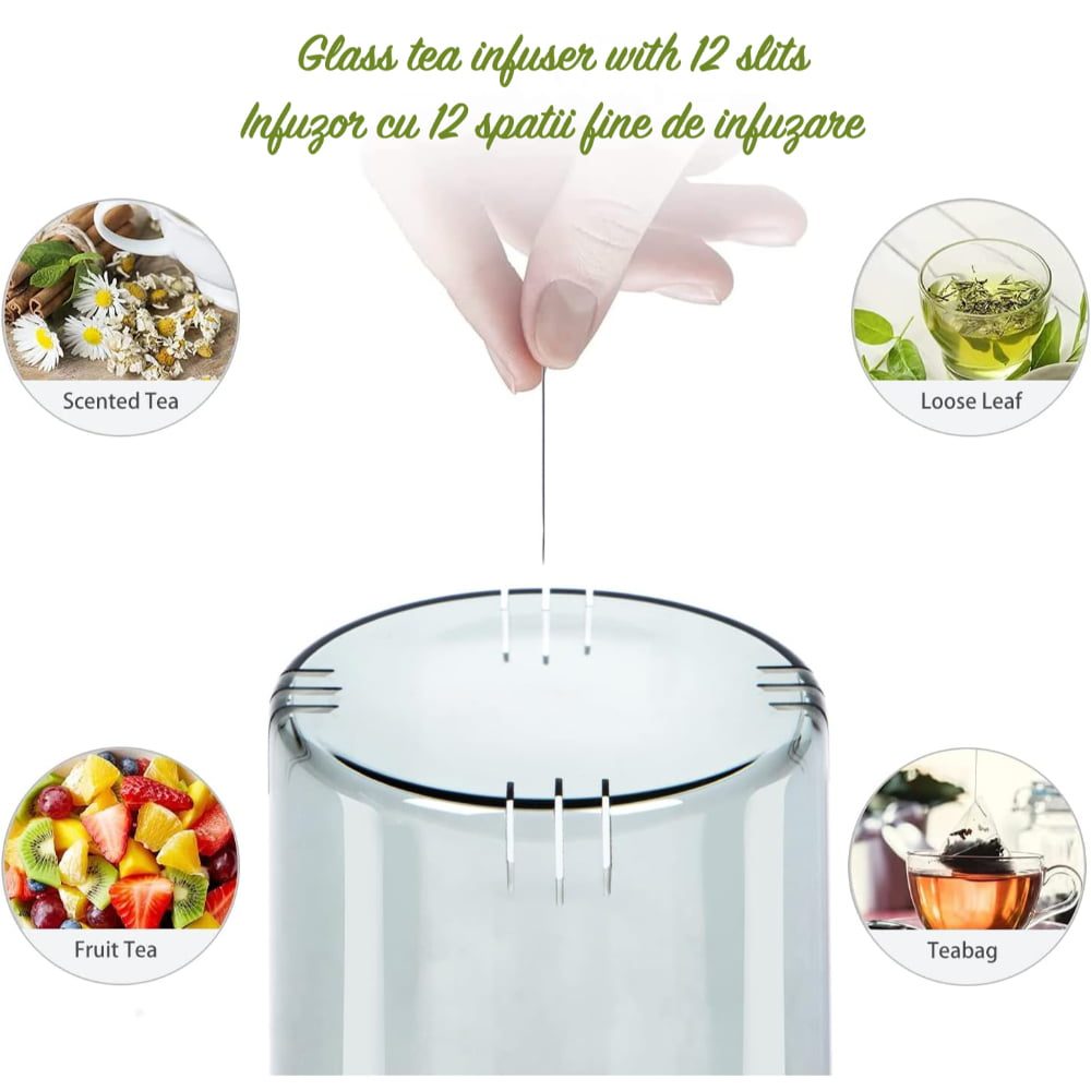 Cana cu infuzor, Quasar & Co.®, recipient pentru ceai/cafea, capac si maner, 500 ml, sticla borosilicata/lemn acacia, gri grafit 9 Cana cu infuzor, Quasar & Co.®, recipient pentru ceai/cafea, capac si maner, 500 ml, sticla borosilicata/lemn acacia, gri grafit 9