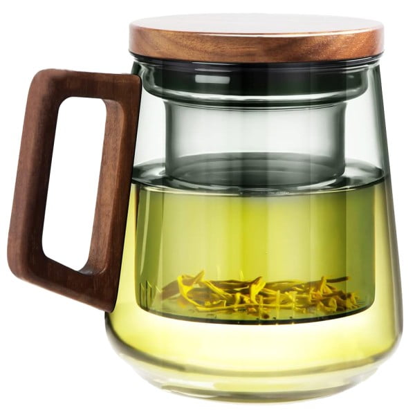 Cana cu infuzor, Quasar & Co.®, recipient pentru ceai/cafea, capac si maner, 500 ml, sticla borosilicata/lemn acacia, gri grafit Cani 2024-05-02 2