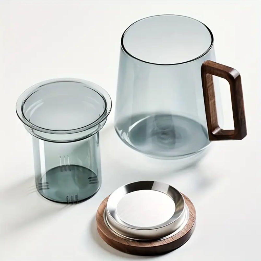Cana cu infuzor, Quasar & Co.®, recipient pentru ceai/cafea, capac si maner, 500 ml, sticla borosilicata/lemn acacia, gri grafit 5 Cana cu infuzor, Quasar & Co.®, recipient pentru ceai/cafea, capac si maner, 500 ml, sticla borosilicata/lemn acacia, gri grafit 5