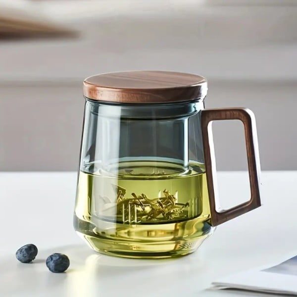 Cana cu infuzor, Quasar & Co.®, recipient pentru ceai/cafea, capac si maner, 500 ml, sticla borosilicata/lemn acacia, gri grafit - imagine 6