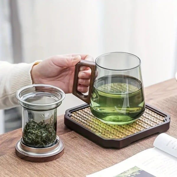 Cana cu infuzor, Quasar & Co.®, recipient pentru ceai/cafea, capac si maner, 500 ml, sticla borosilicata/lemn acacia, gri grafit - imagine 8