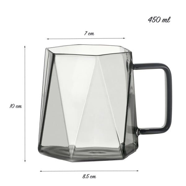 Set 2 cani, Quasar & Co.®, model diamond, sticla, 2x450 ml, gri antracit - imagine 8