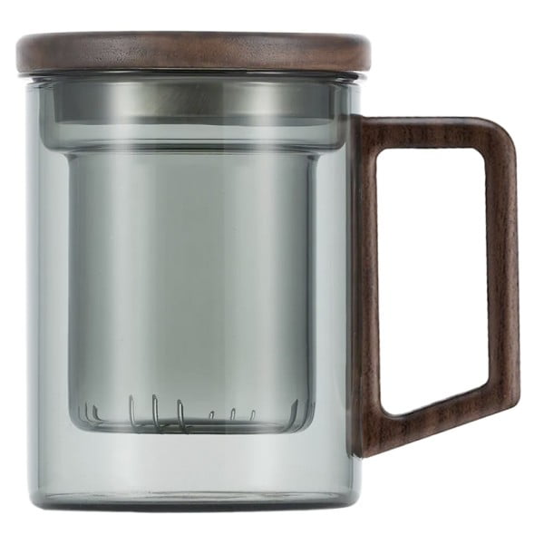 Cana cu infuzor, Quasar & Co.®, recipient pentru ceai/cafea, capac si maner, 400 ml, sticla borosilicata/lemn acacia, gri grafit Cani 2024-07-27