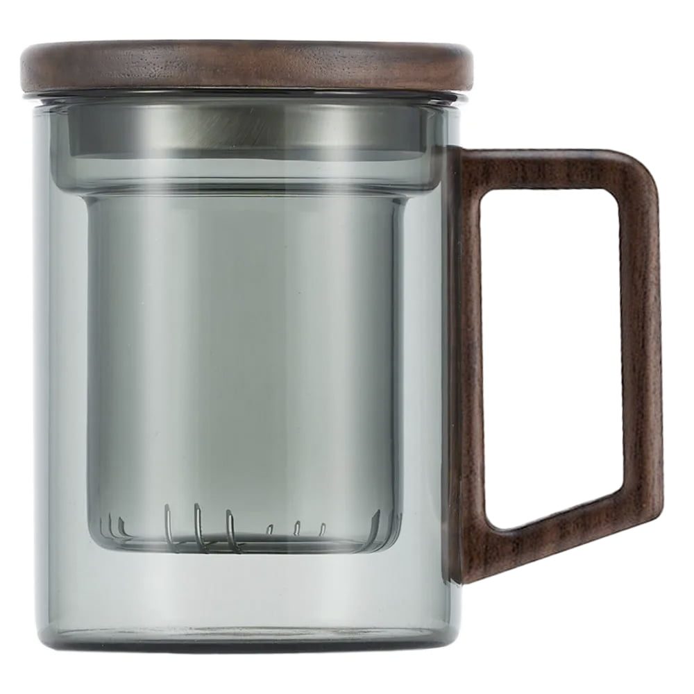Cana cu infuzor, Quasar & Co.®, recipient pentru ceai/cafea, capac si maner, 400 ml, sticla borosilicata/lemn acacia, gri grafit 2 Cana cu infuzor, Quasar & Co.®, recipient pentru ceai/cafea, capac si maner, 400 ml, sticla borosilicata/lemn acacia, gri grafit 2