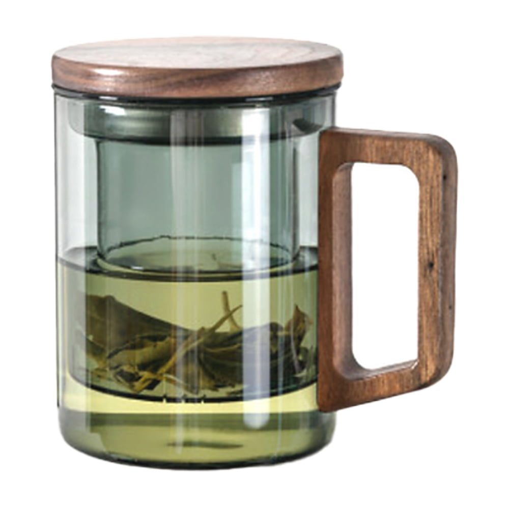 43041268-2 Cana cu infuzor, Quasar & Co.®, recipient pentru ceai/cafea, capac si maner, 400 ml, sticla borosilicata/lemn acacia, gri grafit
