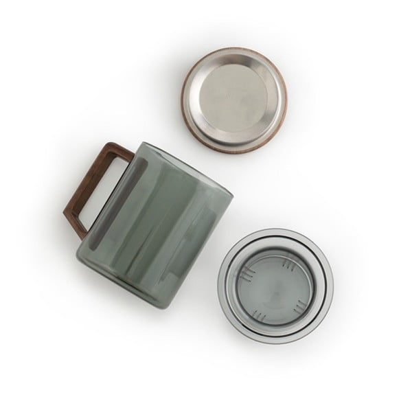 Cana cu infuzor, Quasar & Co.®, recipient pentru ceai/cafea, capac si maner, 400 ml, sticla borosilicata/lemn acacia, gri grafit - imagine 4