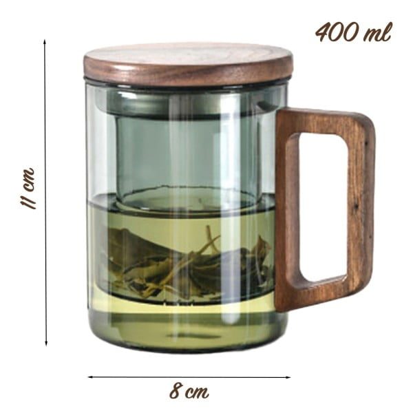 Cana cu infuzor, Quasar & Co.®, recipient pentru ceai/cafea, capac si maner, 400 ml, sticla borosilicata/lemn acacia, gri grafit - imagine 8