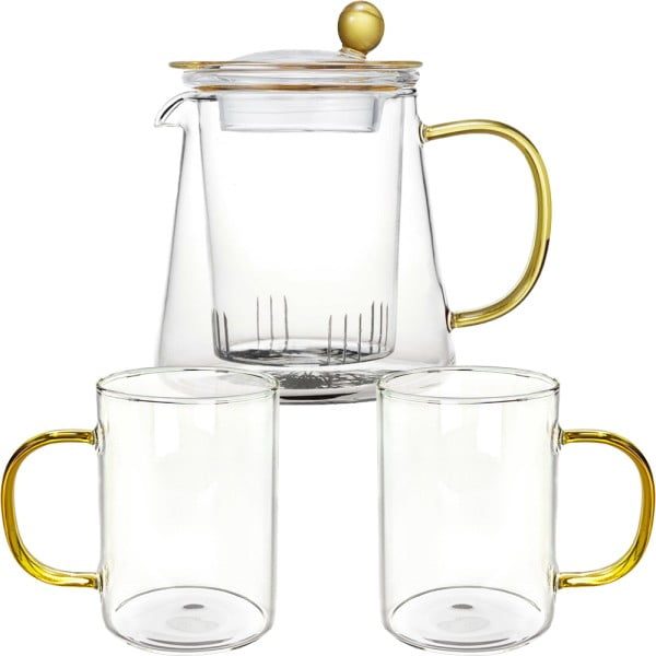 Set ceainic cu 2 cani, Quasar & Co.®, recipiente pentru ceai/cafea, 700 ml/2×300 ml, sticla borosilicata, transparent Ibrice, Ceainice si infuzoare 2025-03-13