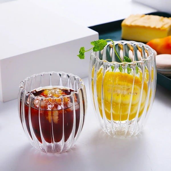 Set 4 pahare cu pereti dubli, Quasar & Co.®, termorezistente, model stripe, 2x210 ml/2x270 ml, sticla borosilicata, transparent - imagine 3