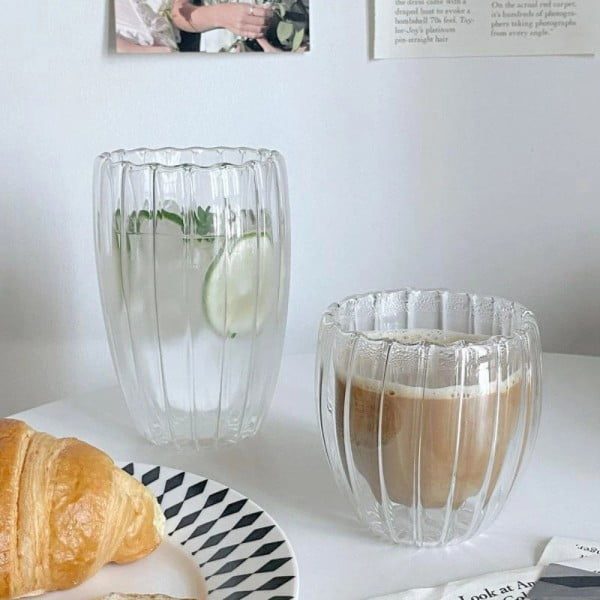 Set 4 pahare cu pereti dubli, Quasar & Co.®, termorezistente, model stripe, 2x210 ml/2x270 ml, sticla borosilicata, transparent - imagine 5