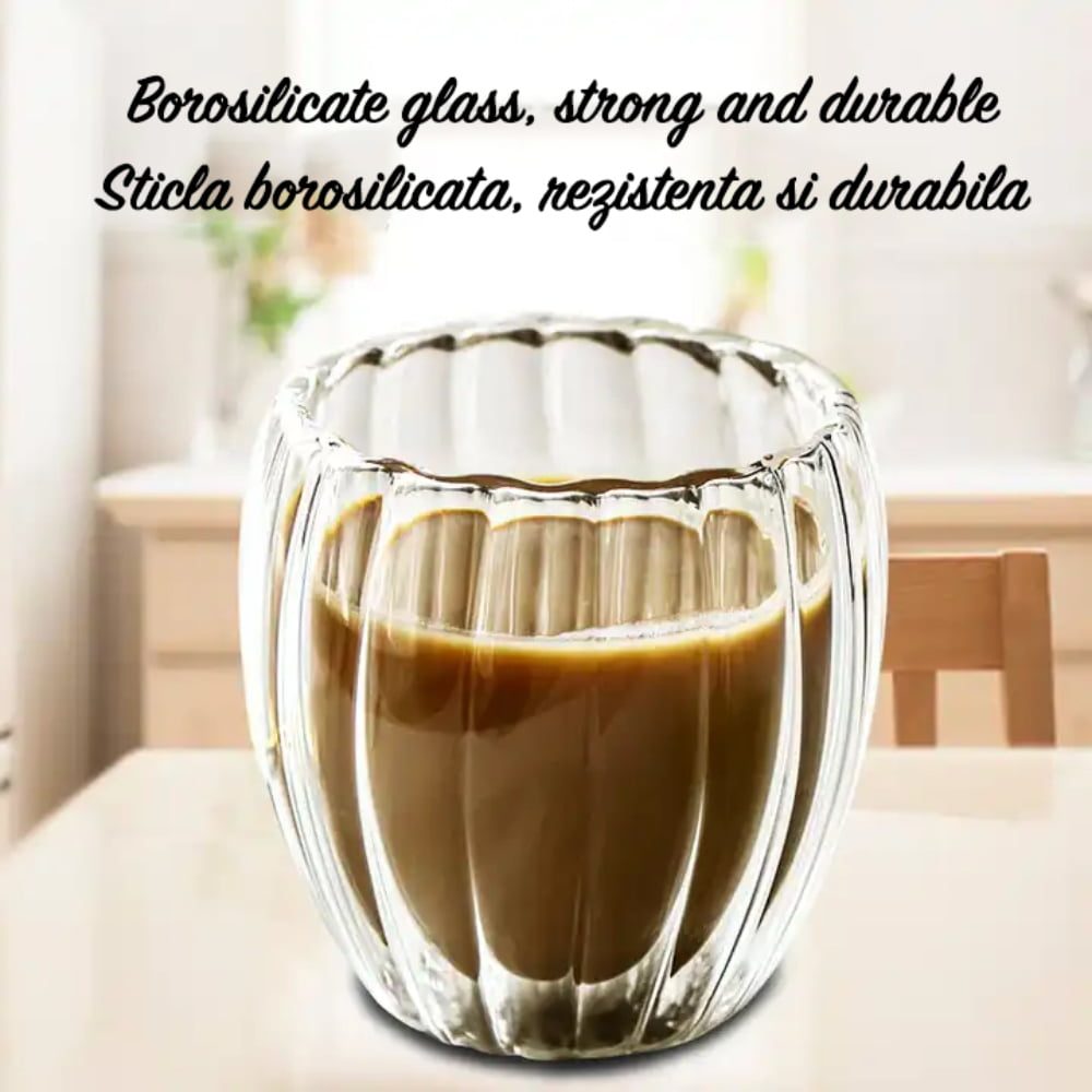 Set 4 pahare cu pereti dubli, Quasar & Co.®, termorezistente, model stripe, 2×210 ml/2×270 ml, sticla borosilicata, transparent 6 Set 4 pahare cu pereti dubli, Quasar & Co.®, termorezistente, model stripe, 2×210 ml/2×270 ml, sticla borosilicata, transparent 6