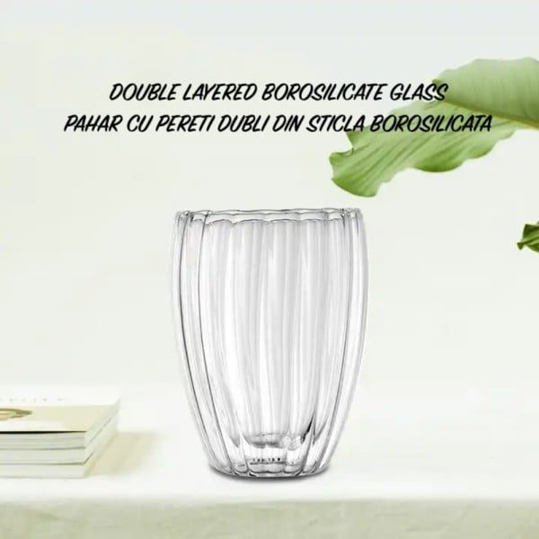 Set 4 pahare cu pereti dubli, Quasar & Co.®, termorezistente, model stripe, 2x210 ml/2x270 ml, sticla borosilicata, transparent - imagine 7
