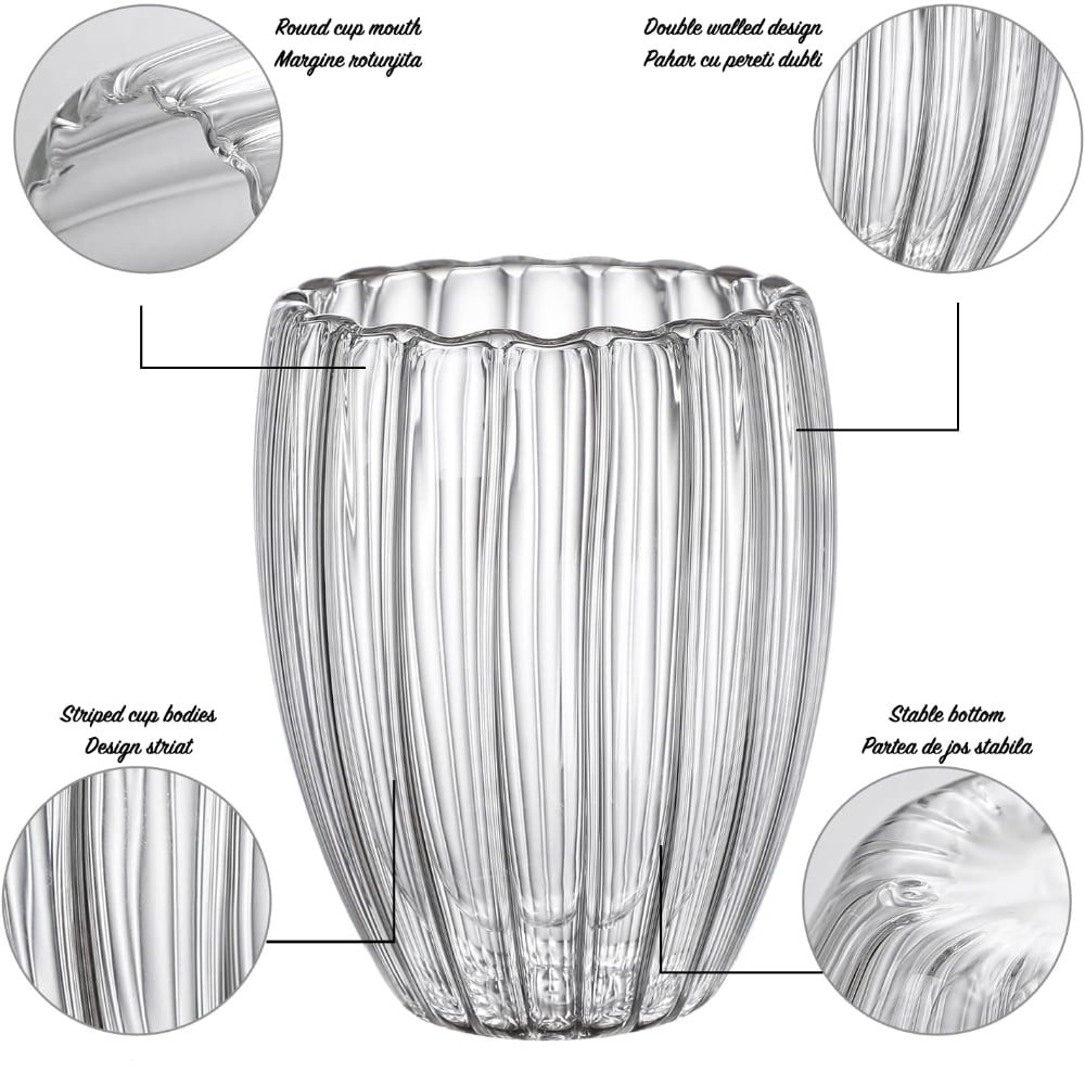 Set 4 pahare cu pereti dubli, Quasar & Co.®, termorezistente, model stripe, 2×210 ml/2×270 ml, sticla borosilicata, transparent 8 Set 4 pahare cu pereti dubli, Quasar & Co.®, termorezistente, model stripe, 2×210 ml/2×270 ml, sticla borosilicata, transparent 8