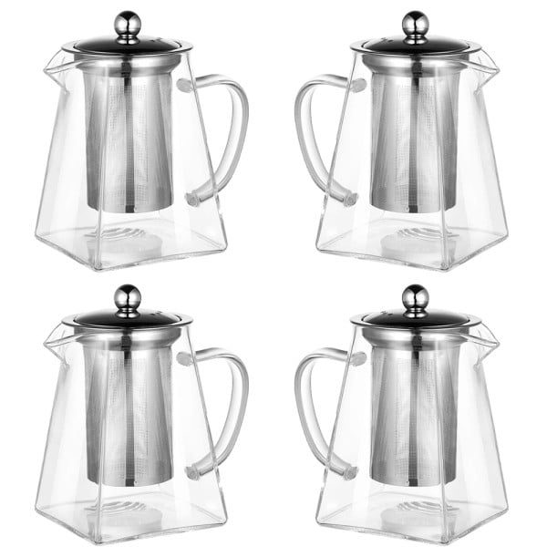 Set 4 ceainice, Quasar & Co.®, recipiente pentru ceai/cafea cu infuzor si capac, 4 x 350 ml, sticla borosilicata/otel inoxidabil, transparent - imagine 2