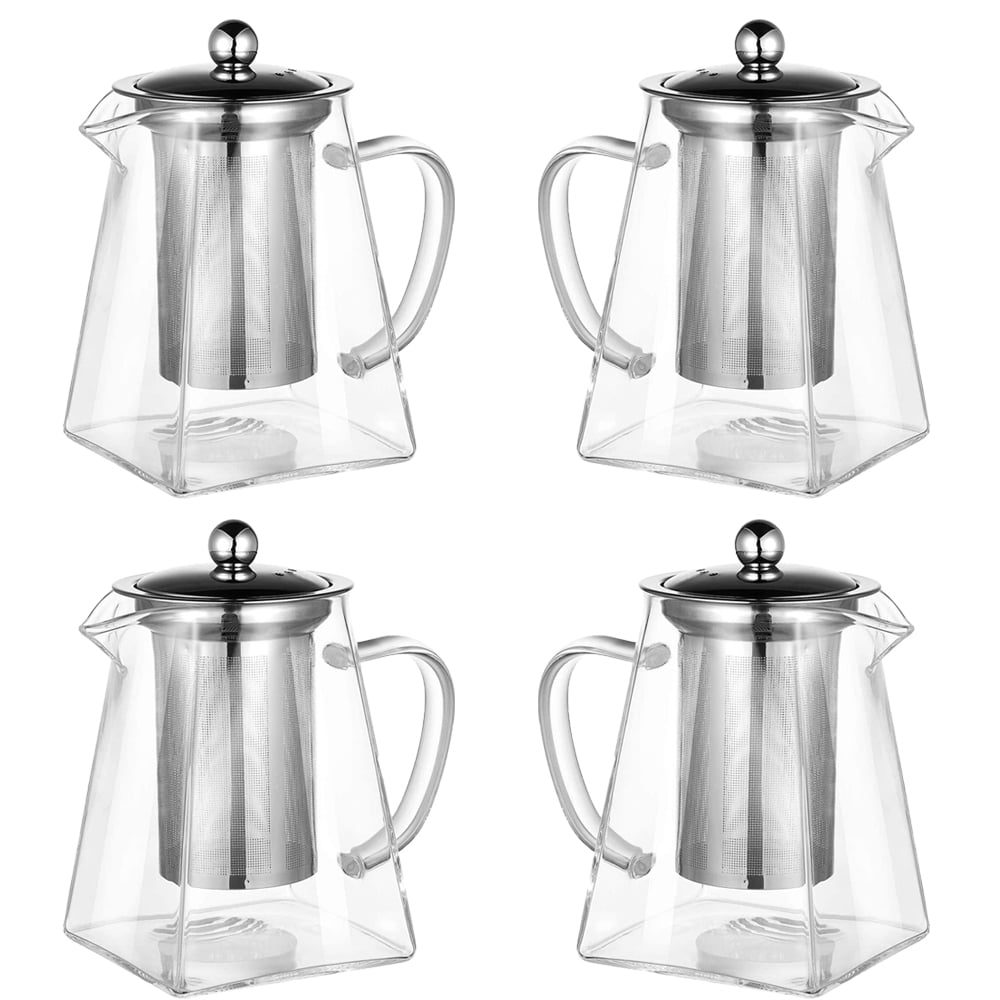 Set 4 ceainice, Quasar & Co.®, recipiente pentru ceai/cafea cu infuzor si capac, 4 x 350 ml, sticla borosilicata/otel inoxidabil, transparent 2