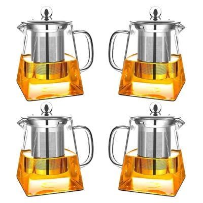Set 4 ceainice, Quasar & Co.®, recipiente pentru ceai/cafea cu infuzor si capac, 4 x 350 ml, sticla borosilicata/otel inoxidabil, transparent 14