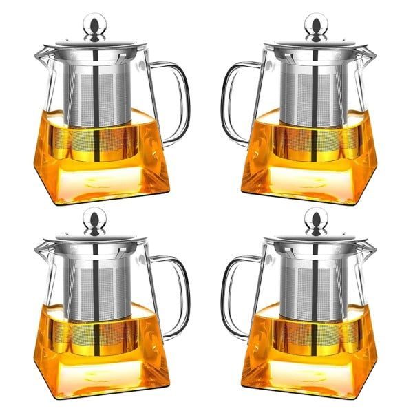 Set 4 ceainice, Quasar & Co.®, recipiente pentru ceai/cafea cu infuzor si capac, 4 x 350 ml, sticla borosilicata/otel inoxidabil, transparent - imagine 1