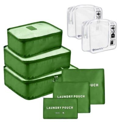 Set 6 huse organizare bagaj si 2 gentute cosmetice calatorie Quasar & Co.®, pretabile voiaj, accesorii valiza/troler, verde 8