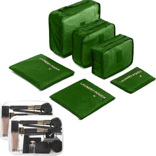 Set 6 huse organizare bagaj si 2 gentute cosmetice calatorie Quasar & Co.®, pretabile voiaj, accesorii valiza/troler, verde - imagine 4