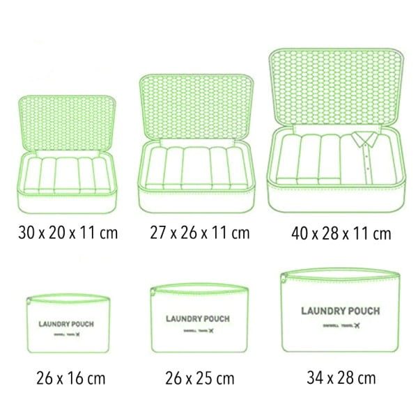 Set 6 huse organizare bagaj si 2 gentute cosmetice calatorie Quasar & Co.®, pretabile voiaj, accesorii valiza/troler, verde - imagine 7