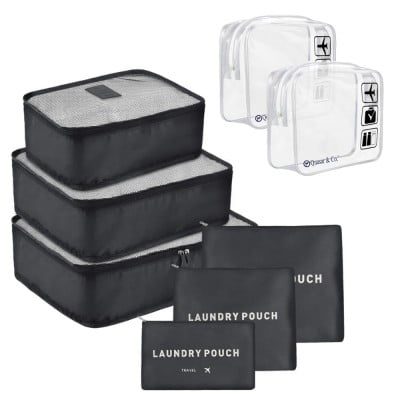 Set 6 huse organizare bagaj si 2 gentute cosmetice calatorie, Quasar & Co.®, pretabile voiaj, accesorii valiza/troler, negru 8 Set 6 huse organizare bagaj si 2 gentute cosmetice calatorie, Quasar & Co.®, pretabile voiaj, accesorii valiza/troler, negru 8
