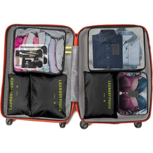 Set 6 huse organizare bagaj si 2 gentute cosmetice calatorie, Quasar & Co.®, pretabile voiaj, accesorii valiza/troler, negru - imagine 4
