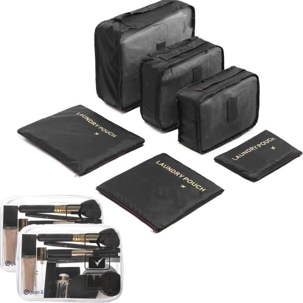 Set 6 huse organizare bagaj si 2 gentute cosmetice calatorie, Quasar & Co.®, pretabile voiaj, accesorii valiza/troler, negru 5 Set 6 huse organizare bagaj si 2 gentute cosmetice calatorie, Quasar & Co.®, pretabile voiaj, accesorii valiza/troler, negru 5