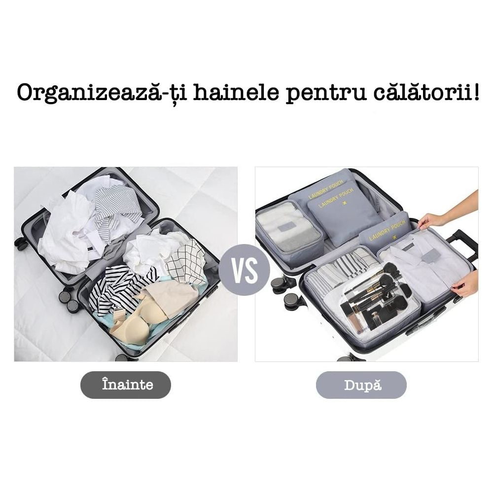 Set 6 huse organizare bagaj si 2 gentute cosmetice calatorie, Quasar & Co.®, pretabile voiaj, accesorii valiza/troler, gri 4 Set 6 huse organizare bagaj si 2 gentute cosmetice calatorie, Quasar & Co.®, pretabile voiaj, accesorii valiza/troler, gri 4