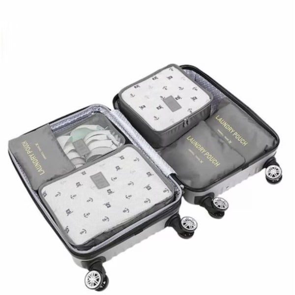 Set 6 huse organizare bagaj si 2 gentute cosmetice calatorie, Quasar & Co.®, pretabile voiaj, accesorii valiza/troler, gri - imagine 5