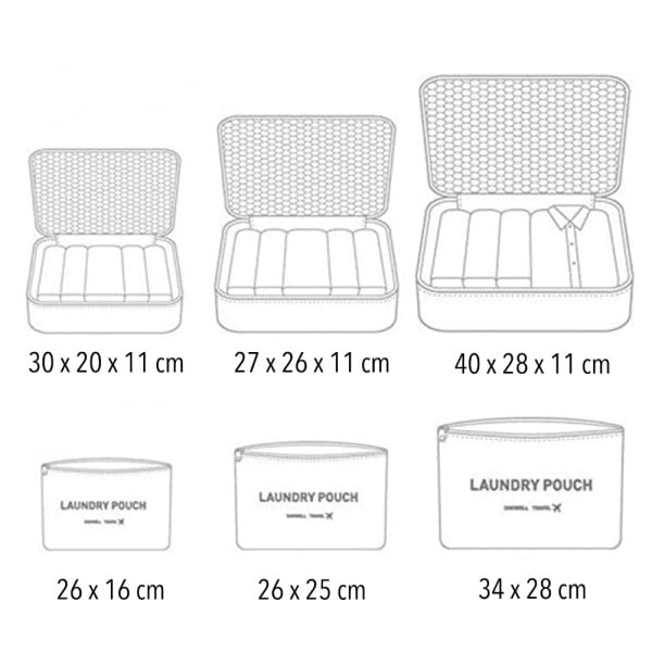 Set 6 huse organizare bagaj si 2 gentute cosmetice calatorie, Quasar & Co.®, pretabile voiaj, accesorii valiza/troler, gri - imagine 9