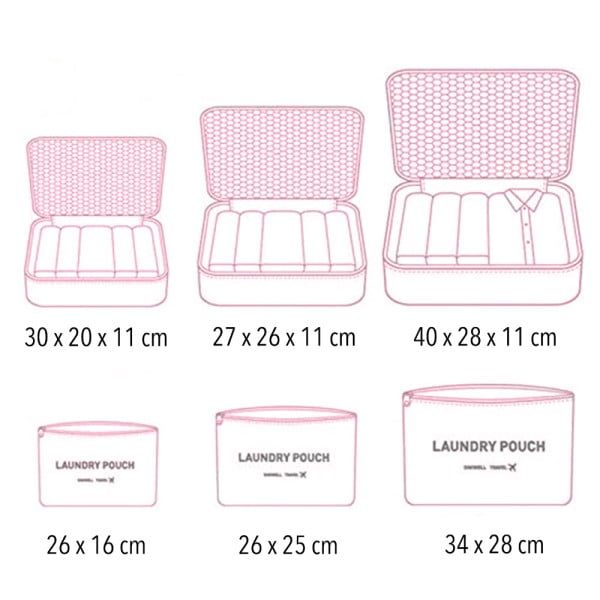 Set 6 huse organizare bagaj si 2 gentute cosmetice calatorie, Quasar & Co.®, pretabile voiaj, accesorii valiza/troler, visiniu - imagine 8