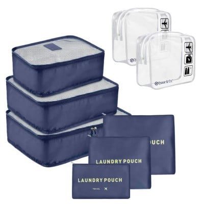 Set 6 huse organizare bagaj si 2 gentute cosmetice calatorie, Quasar & Co.®, pretabile voiaj, accesorii valiza/troler, bleumarin 12 Set 6 huse organizare bagaj si 2 gentute cosmetice calatorie, Quasar & Co.®, pretabile voiaj, accesorii valiza/troler, bleumarin 12