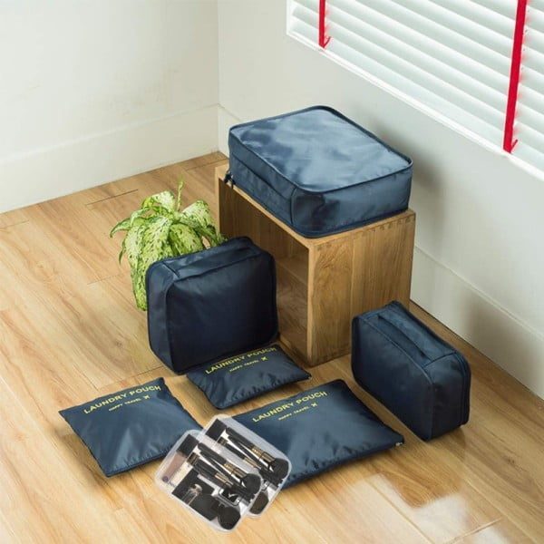 Set 6 huse organizare bagaj si 2 gentute cosmetice calatorie, Quasar & Co.®, pretabile voiaj, accesorii valiza/troler, bleumarin - imagine 4