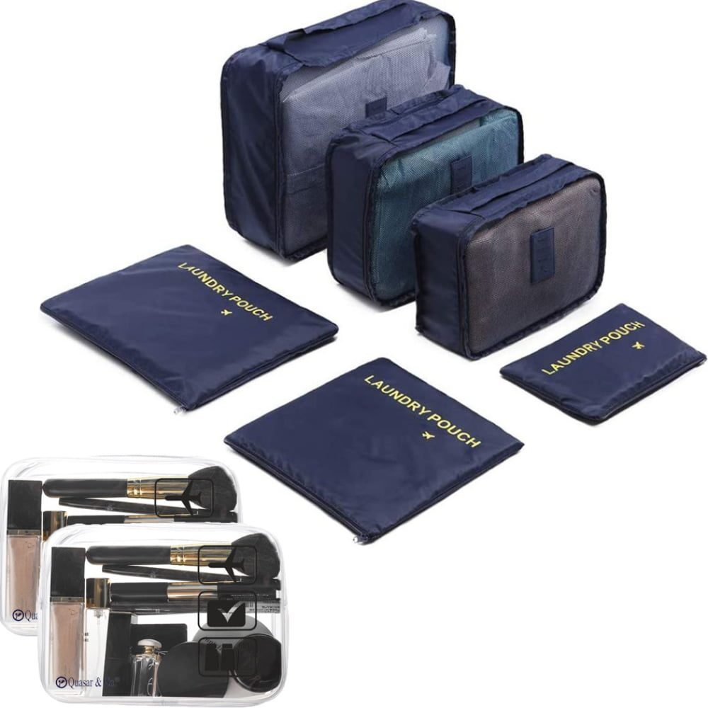 Set 6 huse organizare bagaj si 2 gentute cosmetice calatorie, Quasar & Co.®, pretabile voiaj, accesorii valiza/troler, bleumarin 5 Set 6 huse organizare bagaj si 2 gentute cosmetice calatorie, Quasar & Co.®, pretabile voiaj, accesorii valiza/troler, bleumarin 5