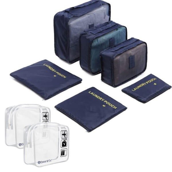 Set 6 huse organizare bagaj si 2 gentute cosmetice calatorie, Quasar & Co.®, pretabile voiaj, accesorii valiza/troler, bleumarin - imagine 6