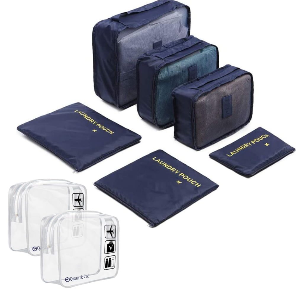 Set 6 huse organizare bagaj si 2 gentute cosmetice calatorie, Quasar & Co.®, pretabile voiaj, accesorii valiza/troler, bleumarin 6 Set 6 huse organizare bagaj si 2 gentute cosmetice calatorie, Quasar & Co.®, pretabile voiaj, accesorii valiza/troler, bleumarin 6