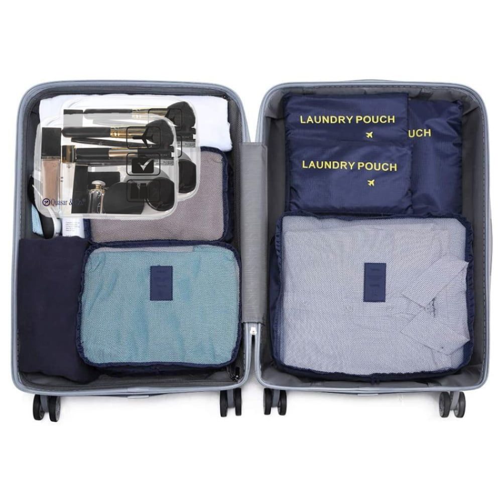 Set 6 huse organizare bagaj si 2 gentute cosmetice calatorie, Quasar & Co.®, pretabile voiaj, accesorii valiza/troler, bleumarin 7 Set 6 huse organizare bagaj si 2 gentute cosmetice calatorie, Quasar & Co.®, pretabile voiaj, accesorii valiza/troler, bleumarin 7