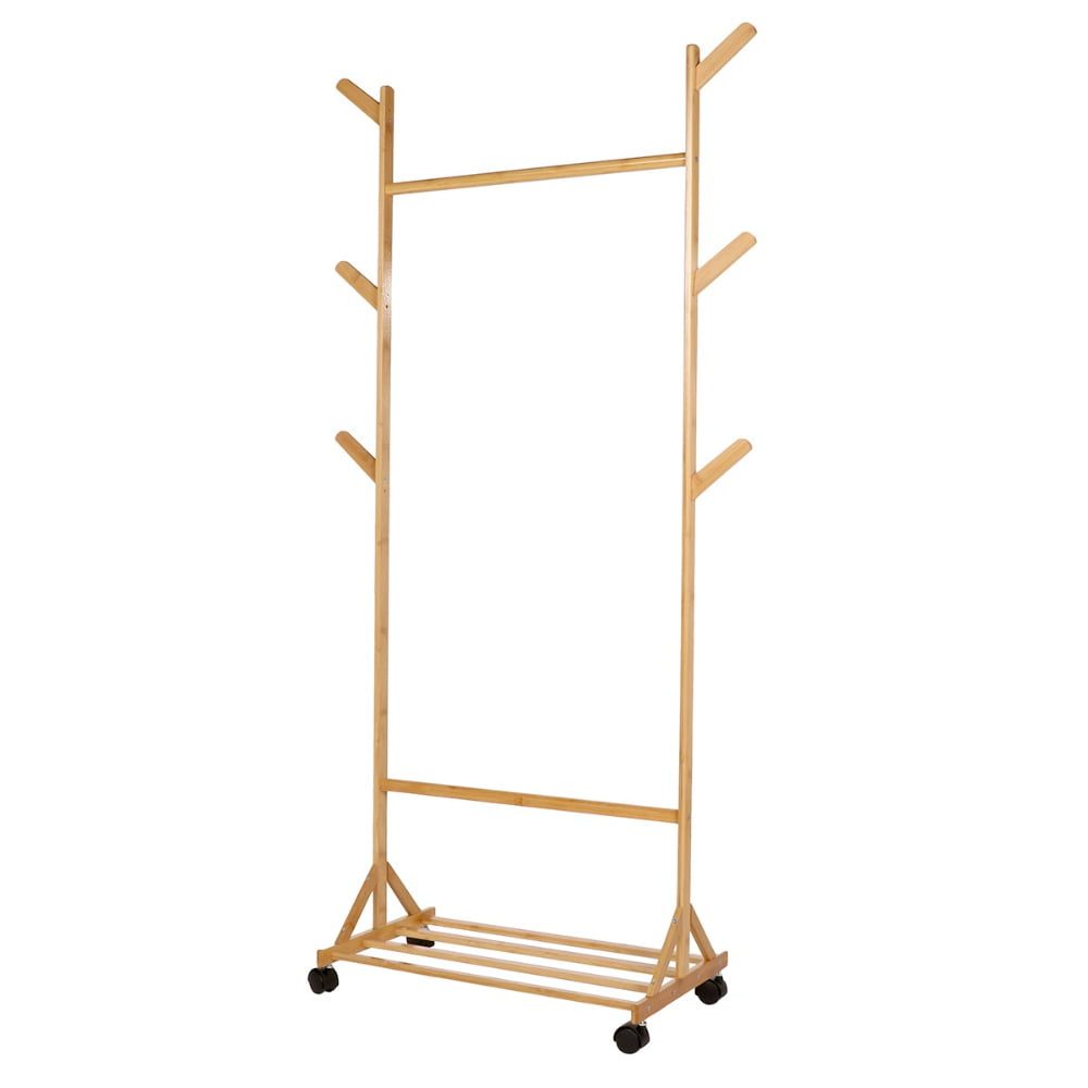 Cuier hol, Quasar & Co.®, cu roti, pretabil imbracaminte/incaltaminte, bambus, 60 x 35 x 155 cm, natur 2 Cuier hol, Quasar & Co.®, cu roti, pretabil imbracaminte/incaltaminte, bambus, 60 x 35 x 155 cm, natur 2