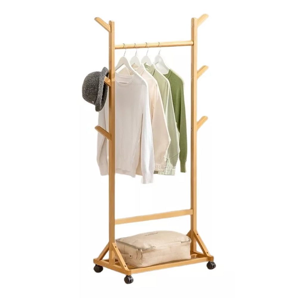 43041246-2 Cuier hol, Quasar & Co.®, cu roti, pretabil imbracaminte/incaltaminte, bambus, 60 x 35 x 155 cm, natur