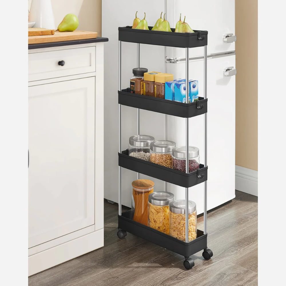 Raft depozitare pentru bucatarie, Quasar & Co.®, cu roti, 4 polite, pentru spatii inguste, dreptunghiular, 40 x 12 x 86.5 cm, ABS/otel inoxidabil, negru 3 Raft depozitare pentru bucatarie, Quasar & Co.®, cu roti, 4 polite, pentru spatii inguste, dreptunghiular, 40 x 12 x 86.5 cm, ABS/otel inoxidabil, negru 3