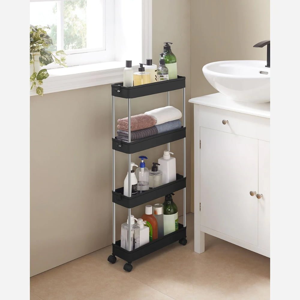 Raft depozitare pentru bucatarie, Quasar & Co.®, cu roti, 4 polite, pentru spatii inguste, dreptunghiular, 40 x 12 x 86.5 cm, ABS/otel inoxidabil, negru 4 Raft depozitare pentru bucatarie, Quasar & Co.®, cu roti, 4 polite, pentru spatii inguste, dreptunghiular, 40 x 12 x 86.5 cm, ABS/otel inoxidabil, negru 4