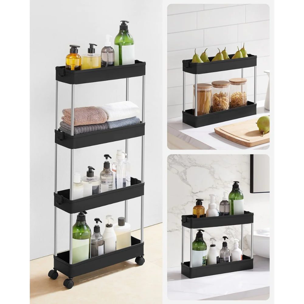 Raft depozitare pentru bucatarie, Quasar & Co.®, cu roti, 4 polite, pentru spatii inguste, dreptunghiular, 40 x 12 x 86.5 cm, ABS/otel inoxidabil, negru 6 Raft depozitare pentru bucatarie, Quasar & Co.®, cu roti, 4 polite, pentru spatii inguste, dreptunghiular, 40 x 12 x 86.5 cm, ABS/otel inoxidabil, negru 6
