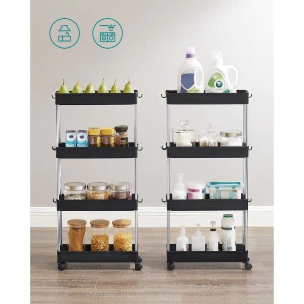 Raft depozitare pentru bucatarie, Quasar & Co.®, cu roti, 4 polite, pentru spatii inguste, dreptunghiular, 40 x 12 x 86.5 cm, ABS/otel inoxidabil, negru - imagine 8